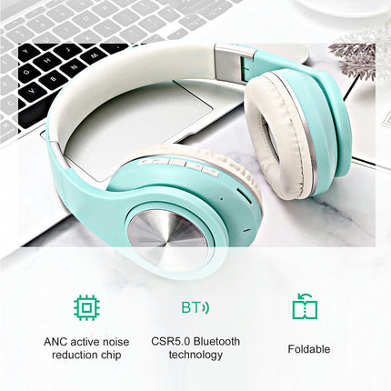 5.0 Foldable Bluetooth Wireless Sport Headphone Noise Reduction Stereo Headset-Blue