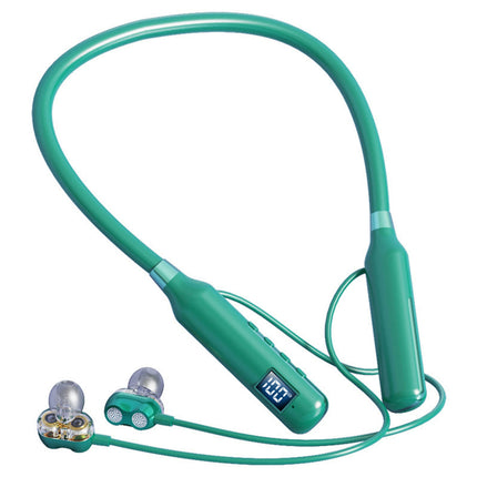 LED Digital Display Wireless Earphone Bluetooth5.3 Neckband Sports Earbud for Doing Sports-Green