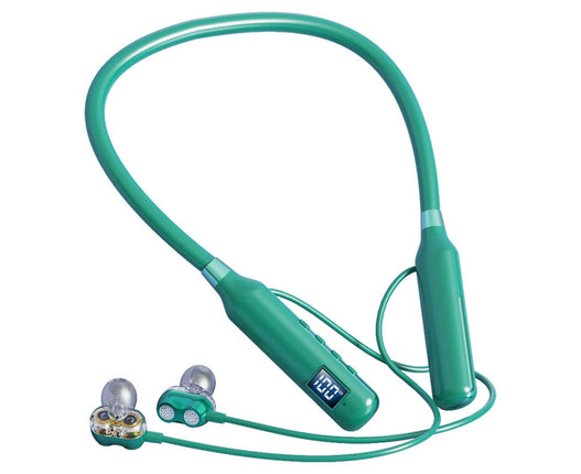 LED Digital Display Wireless Earphone Bluetooth5.3 Neckband Sports Earbud for Doing Sports-Green