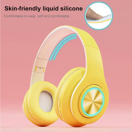 5.0 Wireless Bluetooth TF Card 3.5mm Jack RGB Light Stereo Headset Headphones-Pink