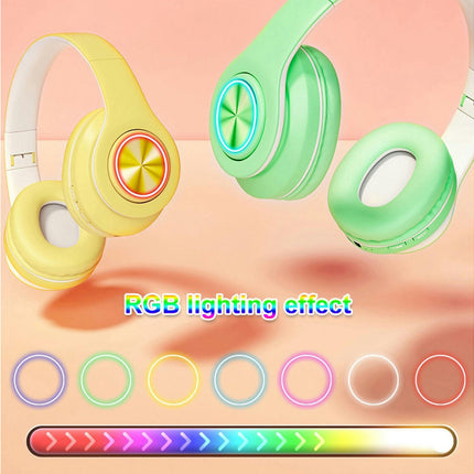 5.0 Wireless Bluetooth TF Card 3.5mm Jack RGB Light Stereo Headset Headphones-Pink