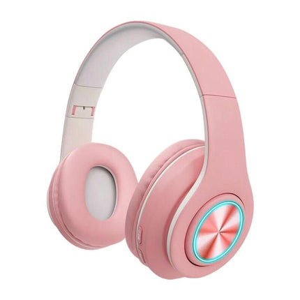 5.0 Wireless Bluetooth TF Card 3.5mm Jack RGB Light Stereo Headset Headphones-Pink