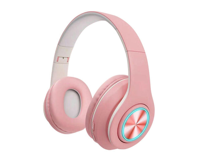 5.0 Wireless Bluetooth TF Card 3.5mm Jack RGB Light Stereo Headset Headphones-Pink