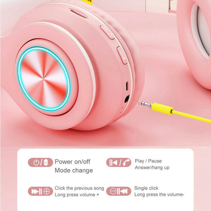 5.0 Wireless Bluetooth TF Card 3.5mm Jack RGB Light Stereo Headset Headphones-Pink