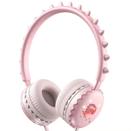 Cartoon Cute Dinosaur Over Ear Headset for Mobile Phone Universal 3.5mm Wired Headphone-Pink