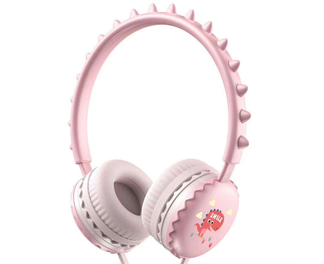 Cartoon Cute Dinosaur Over Ear Headset for Mobile Phone Universal 3.5mm Wired Headphone-Pink