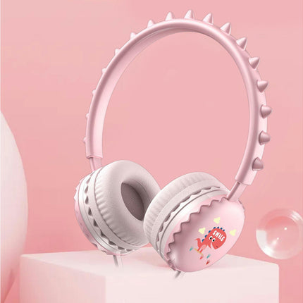 Cartoon Cute Dinosaur Over Ear Headset for Mobile Phone Universal 3.5mm Wired Headphone-Pink