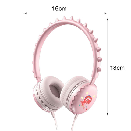 Cartoon Cute Dinosaur Over Ear Headset for Mobile Phone Universal 3.5mm Wired Headphone-Pink