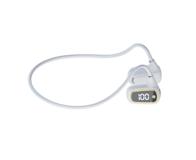 CVC Noise Cancelling Wireless Earphone LED Display Bluetooth 5.3 Bone Conduction Earbud-White