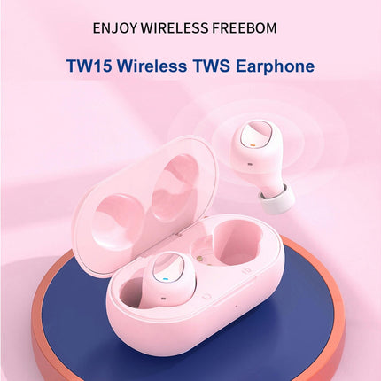 V5.0 Stereo Touch Screen In-ear TW15 Wireless Bluetooth-compatible Sport Earphones-Pink