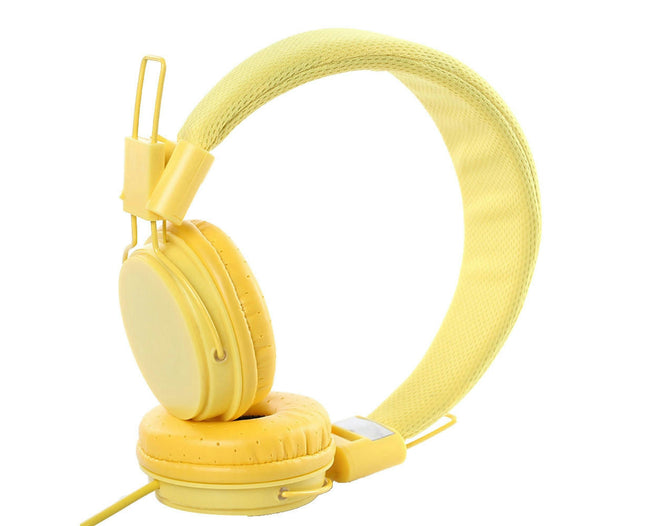 Wired Universal Stereo Headset 3.5mm Stretchable Folding Over-Ear Headphone-Yellow