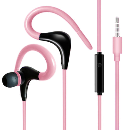 Waterproof Wired Earbud 3.5mm Noise Reduction Sports Ear Hook Earphone for Running-Pink