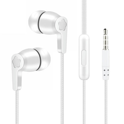 3.5mm In-ear Stereo Earbuds with Microphone L203 Wired Earphone Wire Control Heavy Bass-White