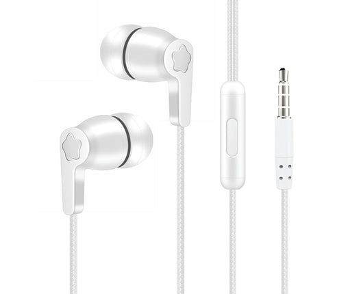 3.5mm In-ear Stereo Earbuds with Microphone L203 Wired Earphone Wire Control Heavy Bass-White