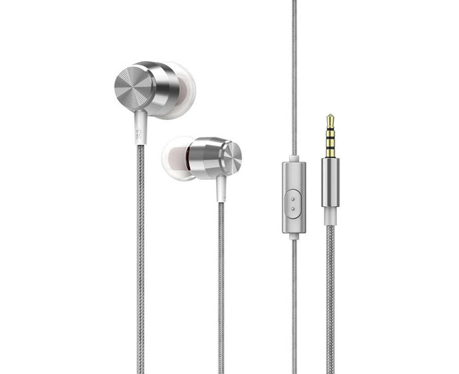 Wired In-ear Earphone Universal 3.5mm TPE Heavy Bass Earbuds with Microphone-Silver