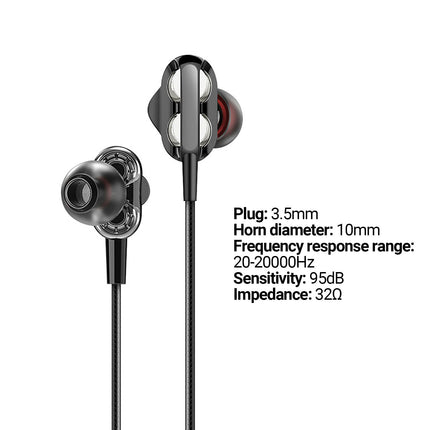 Universal Heavy Bass 3.5mm Wired Earphone In-ear Earbuds with Mic for Mobile Phone-Silver