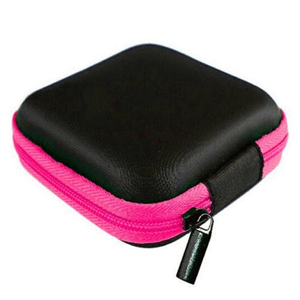 Hard Case Square Storage Bag for Headphone Earphone Earbuds TF SD Card-Rose Red