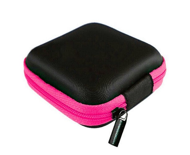 Hard Case Square Storage Bag for Headphone Earphone Earbuds TF SD Card-Rose Red