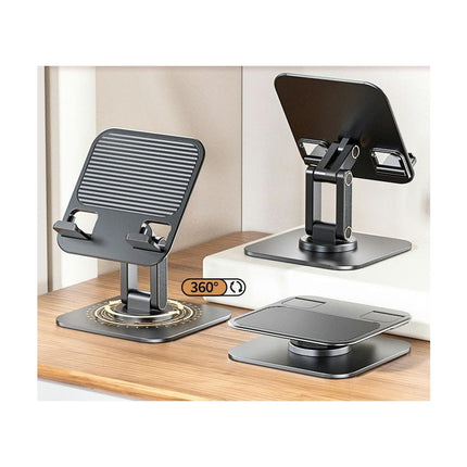 Adjustable Metal Foldable Phone Stand for Desk with 360 Rotation - Portable for Smartphones Tablets