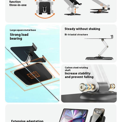 Adjustable Metal Foldable Phone Stand for Desk with 360 Rotation - Portable for Smartphones Tablets