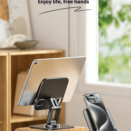 Adjustable Three-axis Structure Phone Tablet Stand with Rotation Base Foldable Holder