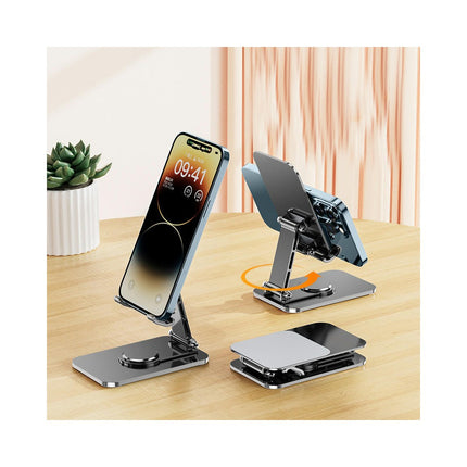 Adjustable Swivel Desktop Phone Tablet Holder - with 360 Degree Rotating Base