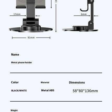 Metal Phone Stand Desktop 360 Degree Rotating Extendable Lazy Tablet Stand