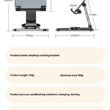 Aluminum Alloy Holder Desktop 360 Degree Rotating Extendable Lazy Tablet Stand