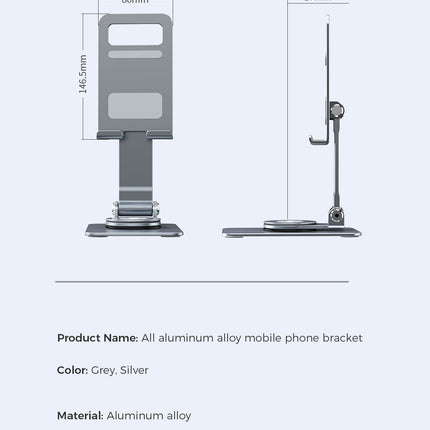 Adjustable Folding Rotating Aluminum Cell Phone Stand - for Desk Tablet Stand Gadgets