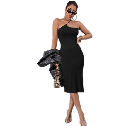 Women's Casual Sleeveless Off The Shoulder Spaghetti Strap Slit Party Bodycon Midi Dresses