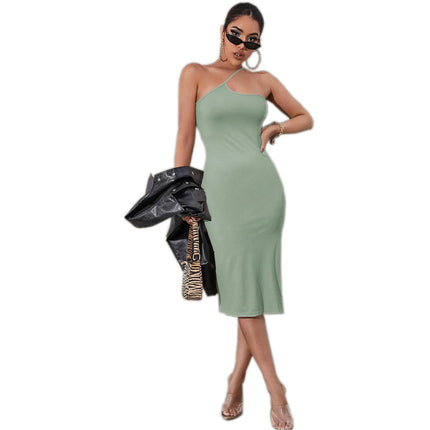 Women's Casual Sleeveless Off The Shoulder Spaghetti Strap Slit Party Bodycon Midi Dresses