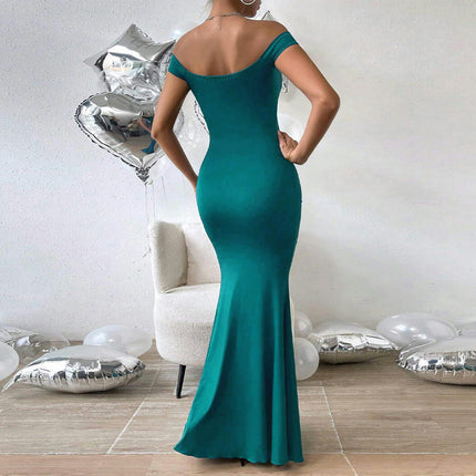 Womens Off Shoulder Maxi Dress Backless Slit Bodycon Ruched Cocktail Party Dress