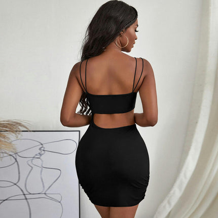 Women's Sexy Sleeveless Bodycon Club Mini Dress Summer Spaghetti Strap Cut Out Backless Dresses