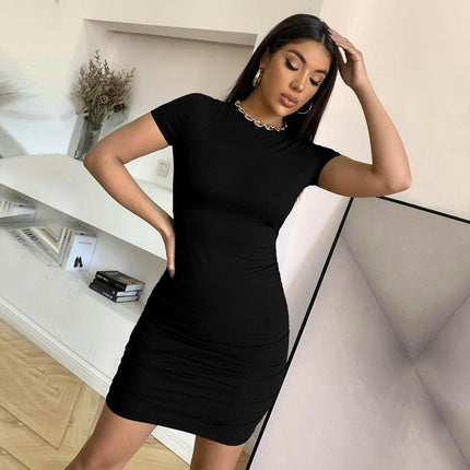 Womens Summer Mini Dress Crew Neck Short Sleeve Backless Bodycon Dresses