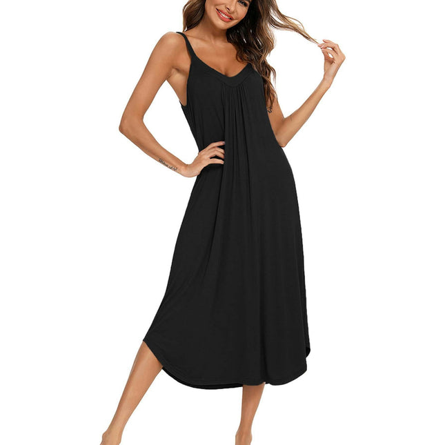 Women's Sleeveless Loose Midi Dress Spaghetti Strap V Neck A Line Flowy Dresses