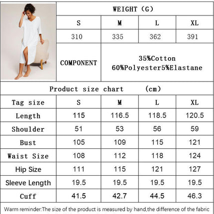 Womens Summer T Shirt Dress Casual Half Sleeve V Neck Loose Slit Midi Dresses