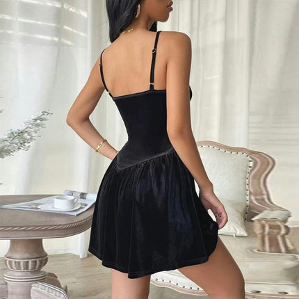 Women's Velvet Spaghetti Straps Sexy Sleeveless Club Party A Line Swing Mini Dress