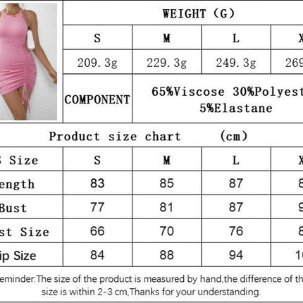 Women Bodycon Halter Neck Mini Dress Sleeveless Drawstring Ruched Party Club Dress