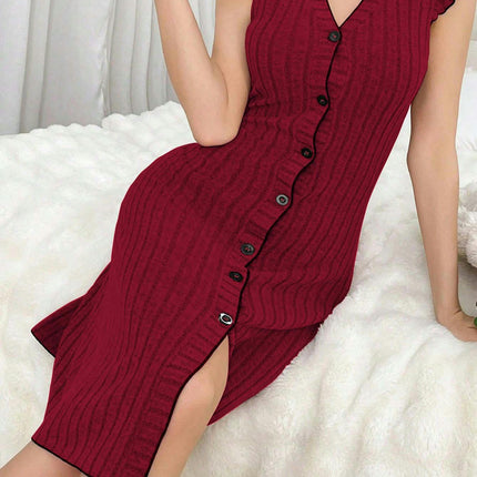 Women's Summer Casual Bodycon Sleeveless V Neck Button Down Party Club Midi Dresses