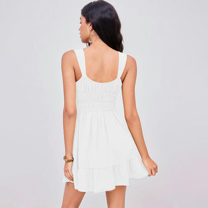 Women's Summer Strap Sleeveless Dress Smocked High Waist A Line Flowy Mini Dresses