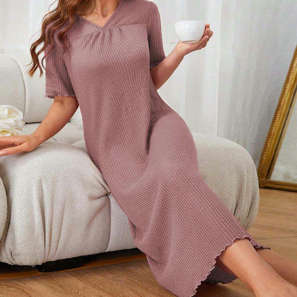 Women's Summer Casual Loose Dress V Neck Short Sleeve Midi Dresses