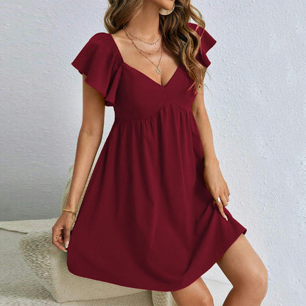 Womens Summer Short Sleeve Dresses V Neck A-Line Swing Mini Dress