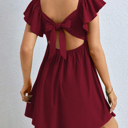 Womens Summer Short Sleeve Dresses V Neck A-Line Swing Mini Dress