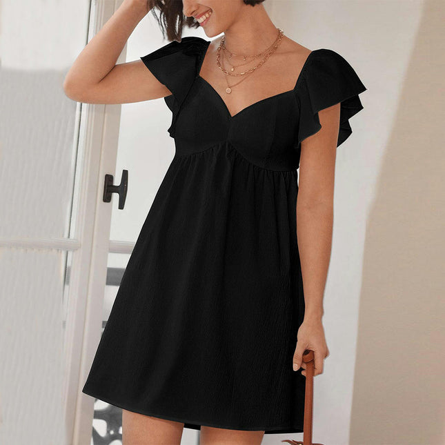 Womens Summer Short Sleeve Dresses V Neck A-Line Swing Mini Dress