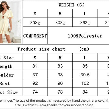 Women's Short Flutter Sleeve Plunging V Neck Dress Layer Ruffle Hem A Line Swing Mini Dress