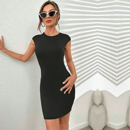 Women's Sexy Crew Neck Cap Sleeve Dress Bodycon Backless Party Club Mini Dress