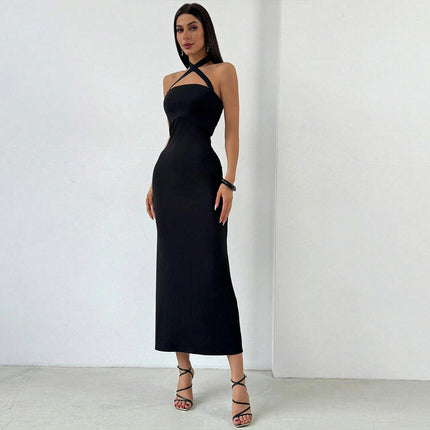 Women's Sexy Bodycon Dress Criss Cross Halter Backless Party Club Maxi Dress