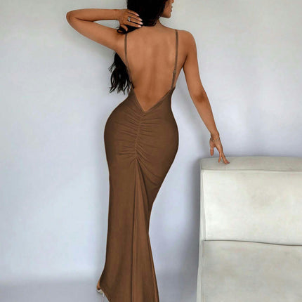 Women Sexy Backless Maxi Dress Bodycon Sleeveless Deep V Neck Party Cocktail Long Dress