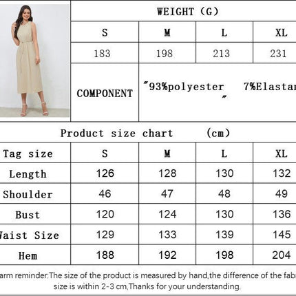 Women Crew Neck Tie Waist Midi Dress Sleeveless A Line Summer Casual Beach Dresses