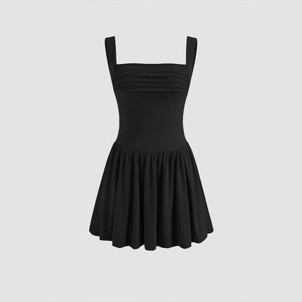 Women's Summer Dress Sexy Square Neck Strap Sleeveless Backless Ruffle A Line Mini Dress